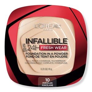 L'Oréal Infallible 24H Fresh Wear Foundation In A Powder - 10 Porcelain, NEW